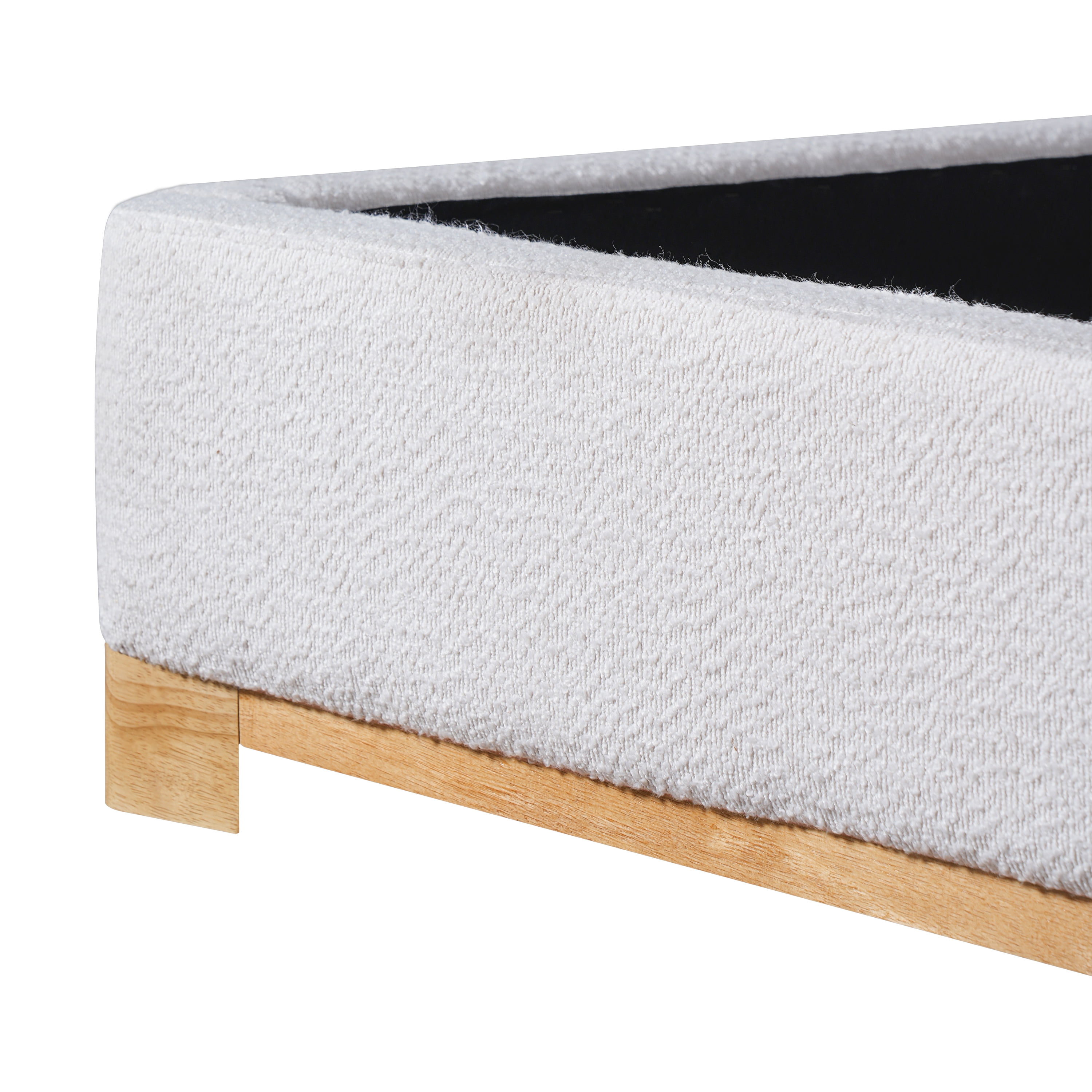California King Size Bed Frame with Boucle Upholstered Curved Headboard & Solid Wood Base, Platform Bed for Bedroom, White