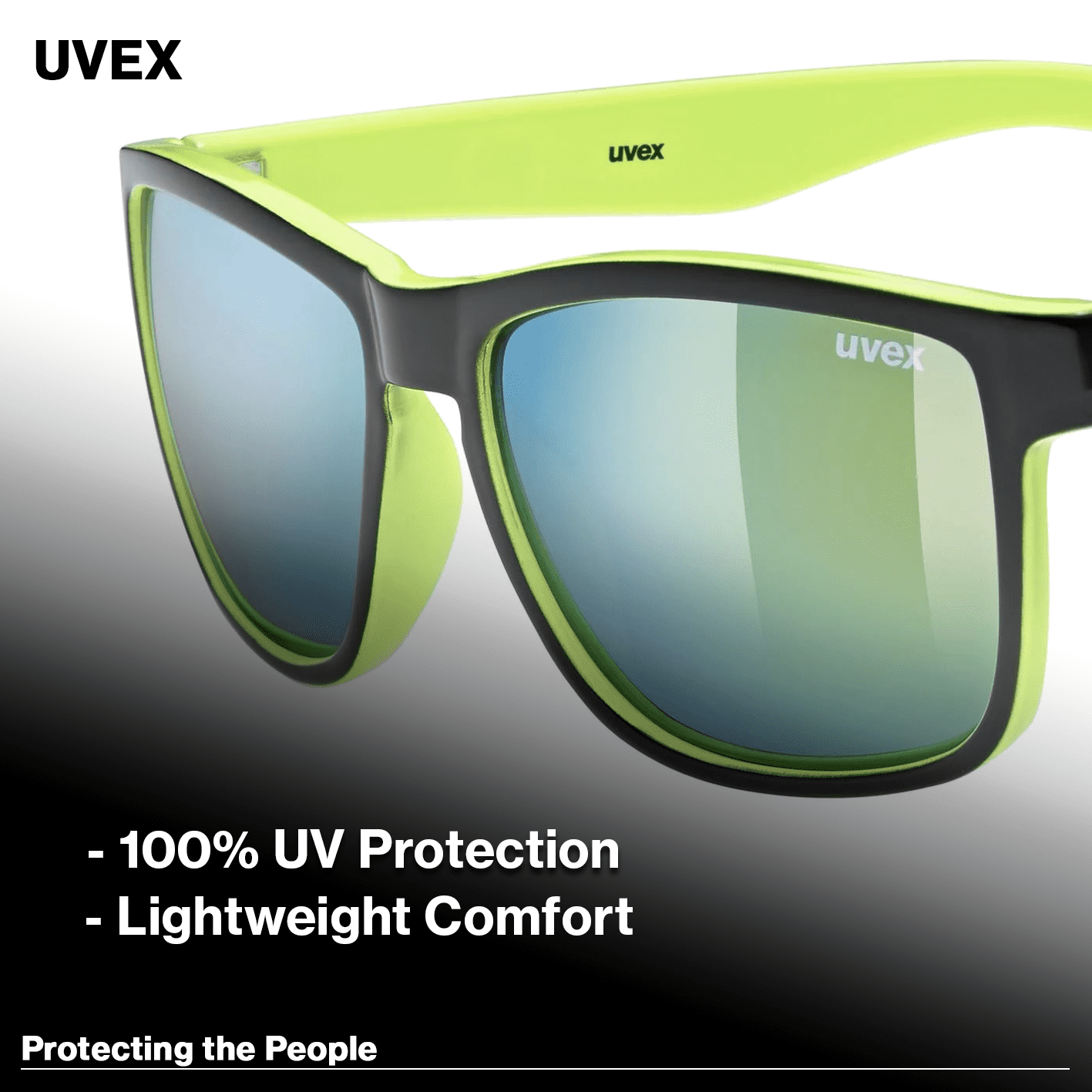 Uvex LGL 39 Sunglasses - Full UV Defense and Lightweight Comfort - Black Lime/Mirrored Yellow