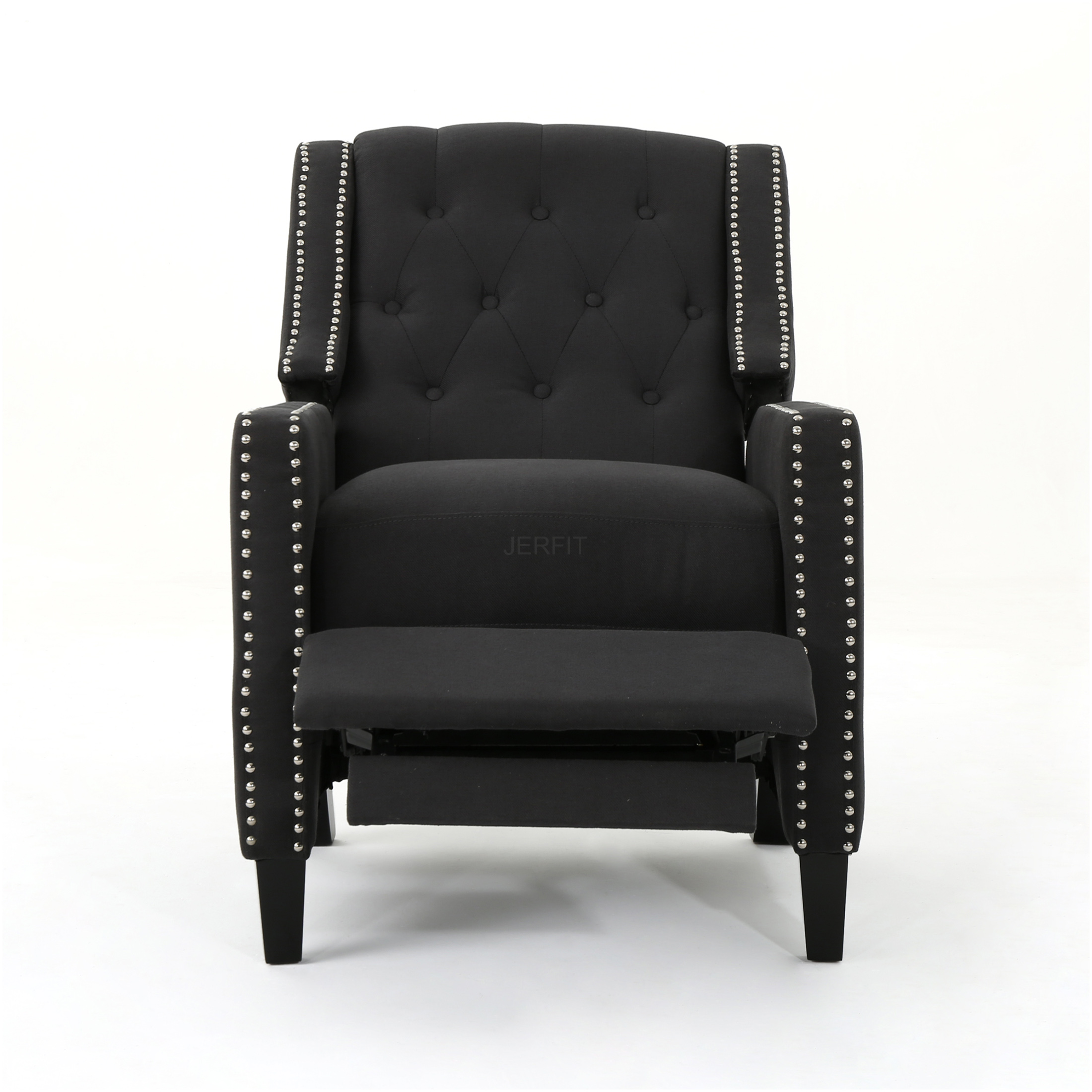 JERFIT Recliner Chair Dark Gray Fabric Push Back Reclining Armchair with Wood Legs for Living Room