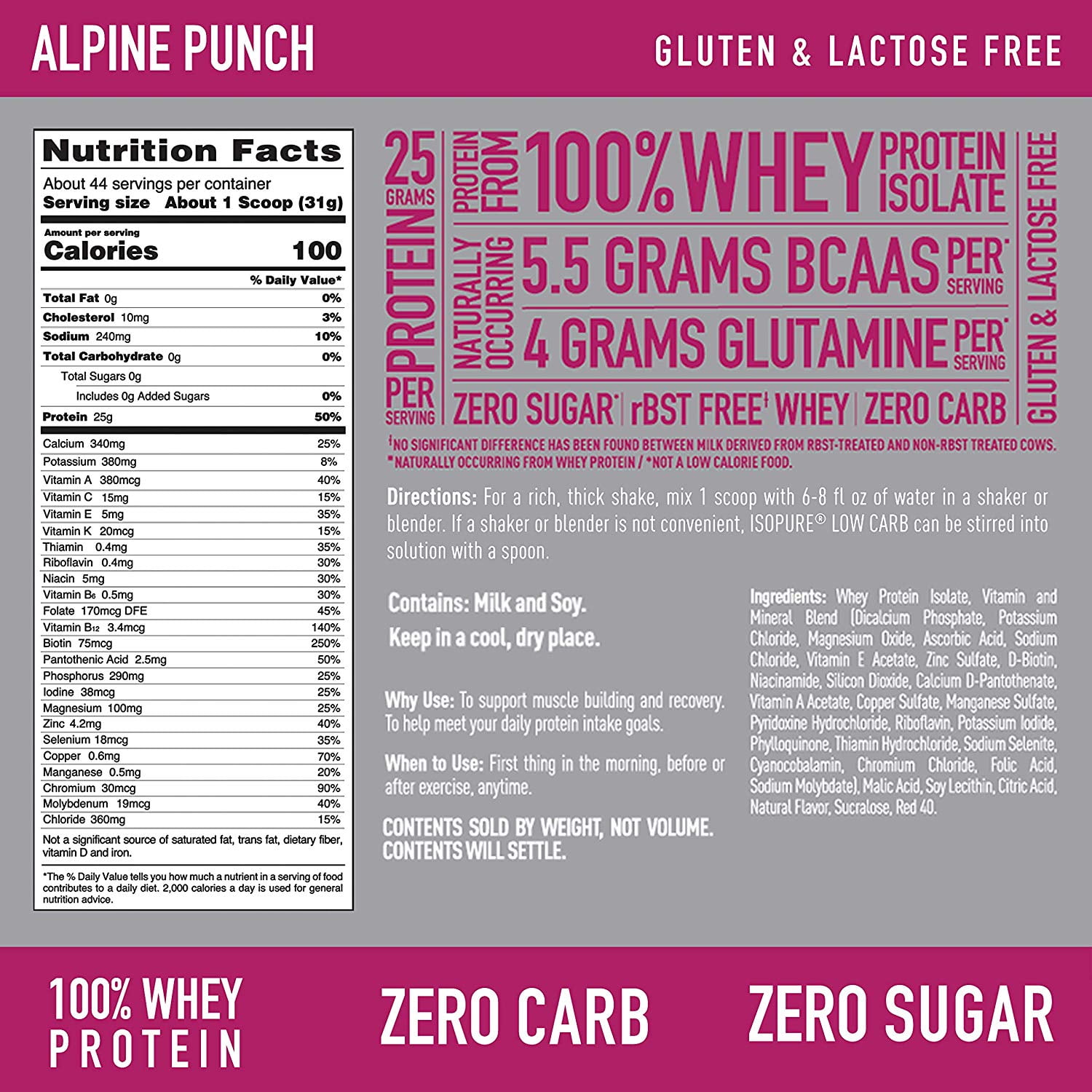 Isopure Zero Carb 32g Protein Ready-to-Drink, Whey Protein Isolate, Alpine  Punch, 16 Fl Oz (12 Bottles)