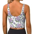 thumbnail image 3 of Haiem Violets Flowers Pattern Womens Sports Bra - U Neck Padded Low Impact Yoga Bra Workout Crop Top Gym Moisture-Wicking Workout Vest -, 3 of 9