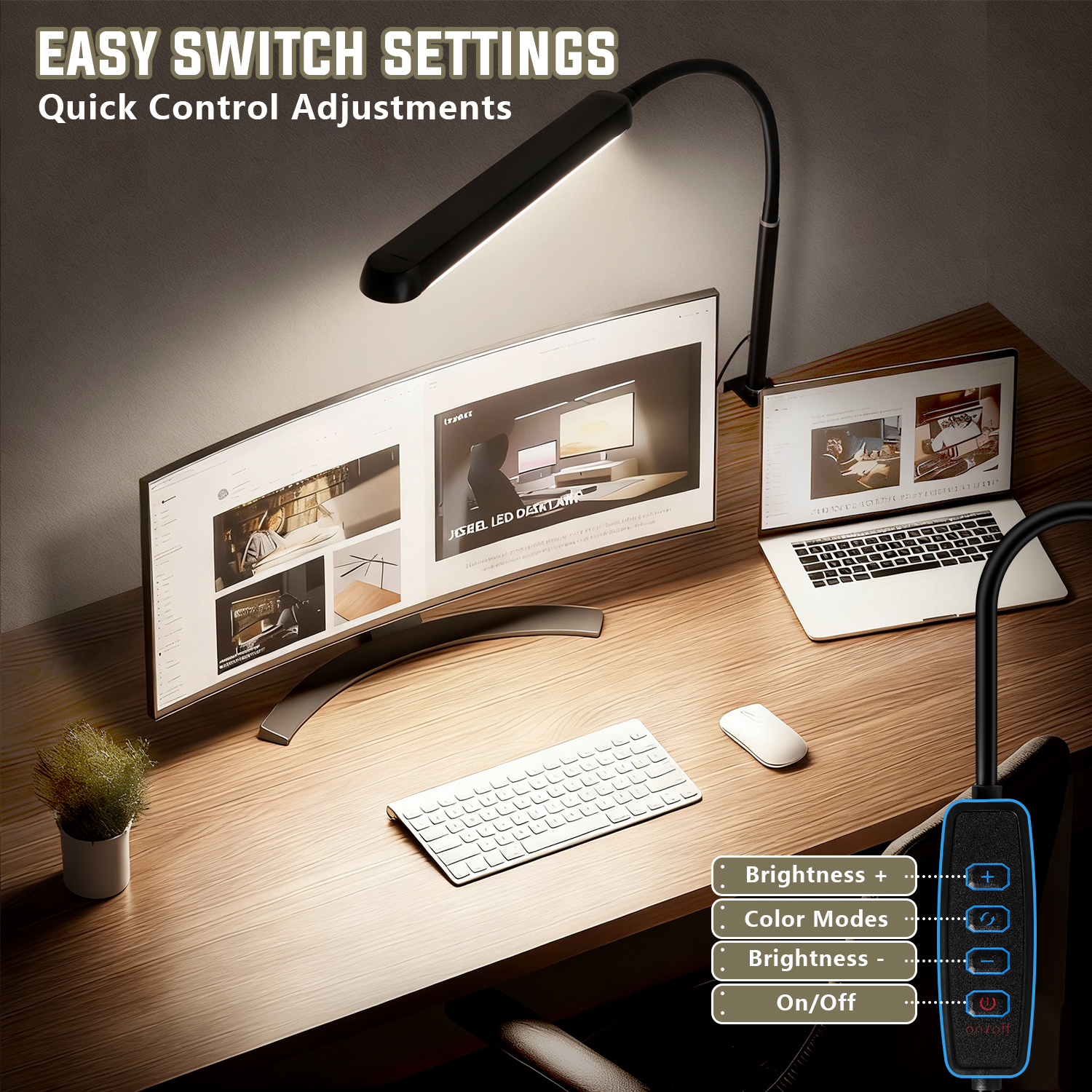 Coliware LED Desk Lamp with Clamp, Eye-Caring Clip-On Lights with 3 Modes 10 Brightness Adjustable Flexible Gooseneck, Swing Architect USB Task Table Lamps for Home Office, Work & Study Accessories
