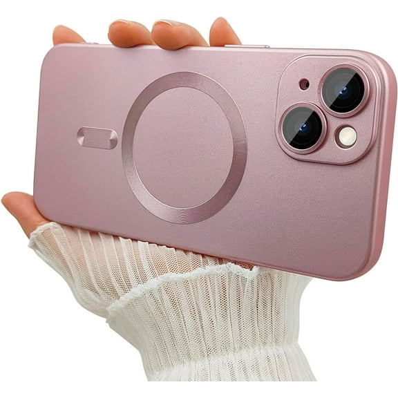 Compatible with iPhone 15 Phone Case for Women Men, [Adaptation with Magsafe] Cute Matte Luxury Magnetic Metallic Luster and Camera Lens Protector, Magsafe Case for iPhone 15 6.1''-Pink