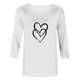 thumbnail image 4 of Plebaso Hauts Cœur pour Femmes Manches 3/4 Col Rond T-Shirts Décontractés Imprimé Pull Femmes 2025 Tee Blouses, 4 of 4