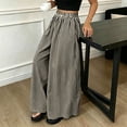 thumbnail image 5 of JULMCOMO Palazzo Pants for Women Striped Elastic Waisted Flowy Oversized Wide Leg Pants Full Floor Length Resort Baggy Trousers with Pockets Beige L, 5 of 6