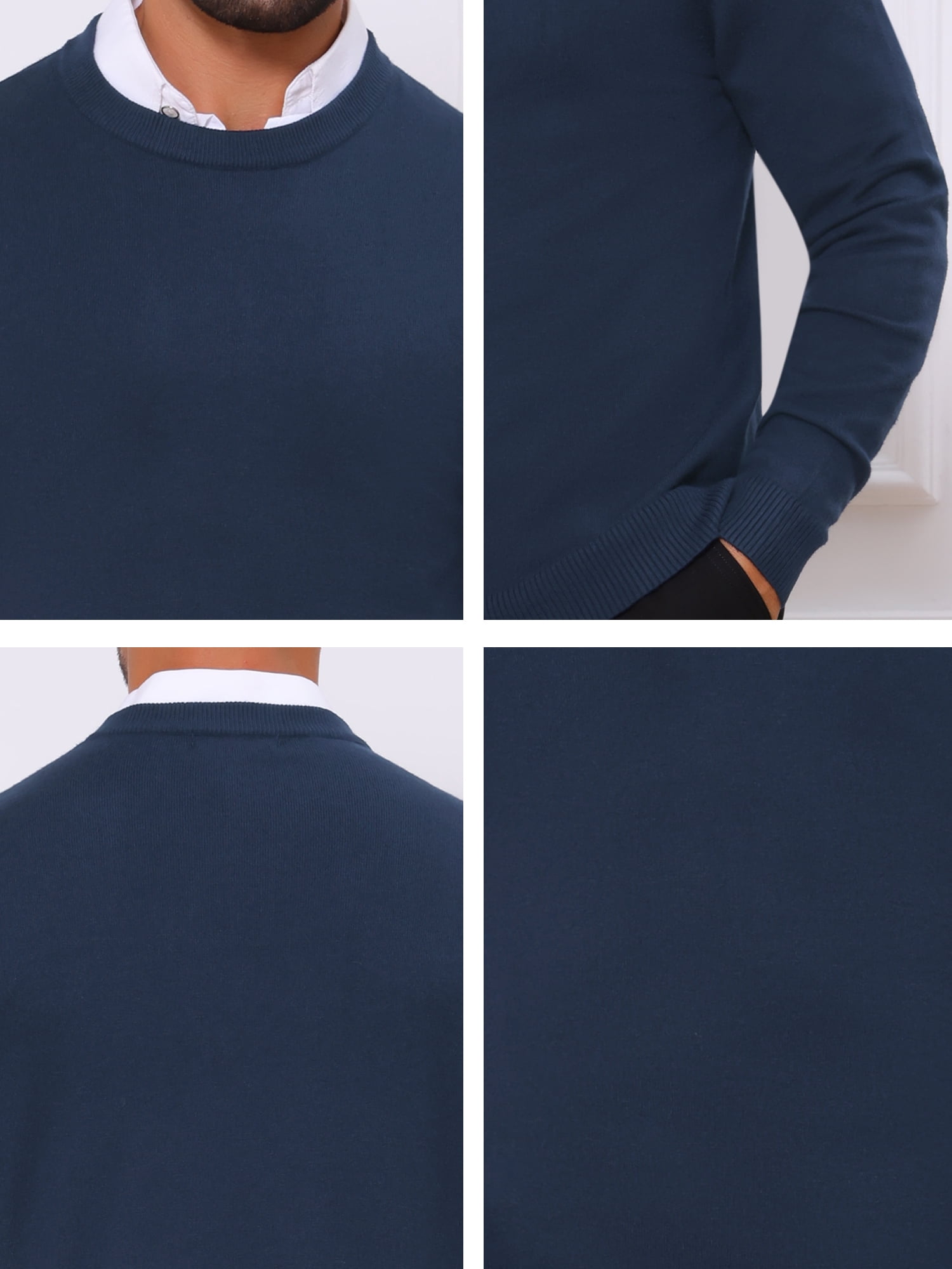 DARING DIVA Men's Solid Crew Neck Long Sleeve Soft Knit Pullover Sweater M Navy Blue