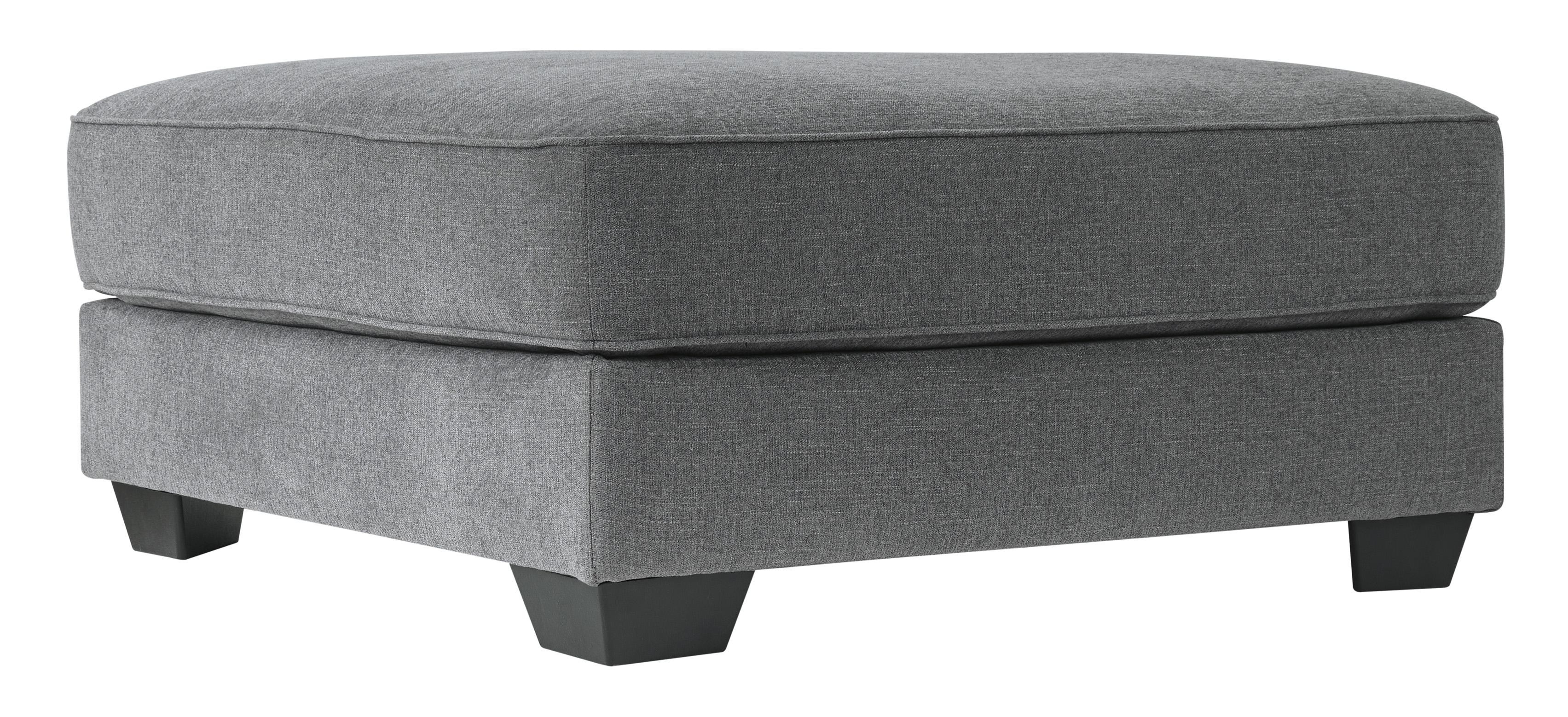 Square Fabric Upholstered Wooden Ottoman with Tapered Legs, Gray