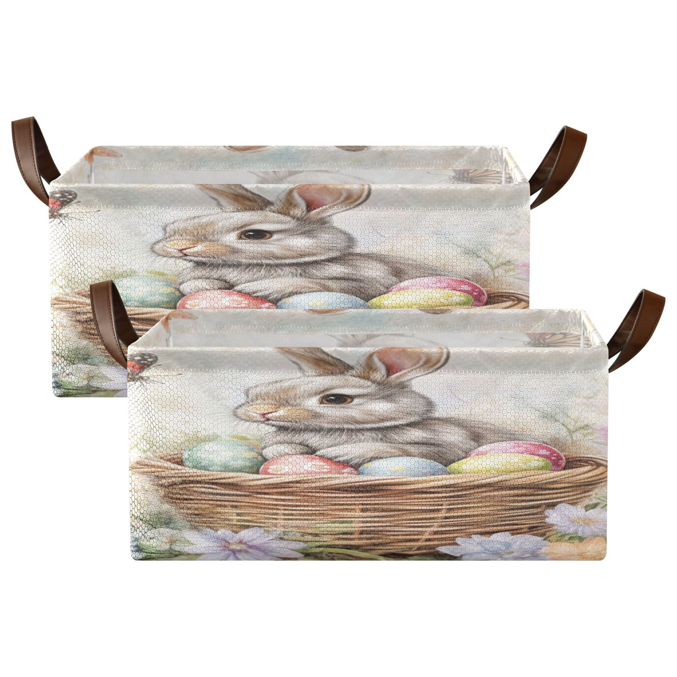 Wobogo Gray Easter Rabbit Storage Basket Soccer Plaid Fabric Oversized Collapsible Hoard Box with Metal Iron Frame 16.9×11.4×7.7in