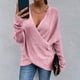 thumbnail image 2 of Suéteres para mujer Suéter de manga larga Pullove con cuello en V Camisa de color sólido de moda Suéter Tops Odeerbi  ODB-3, 2 of 9