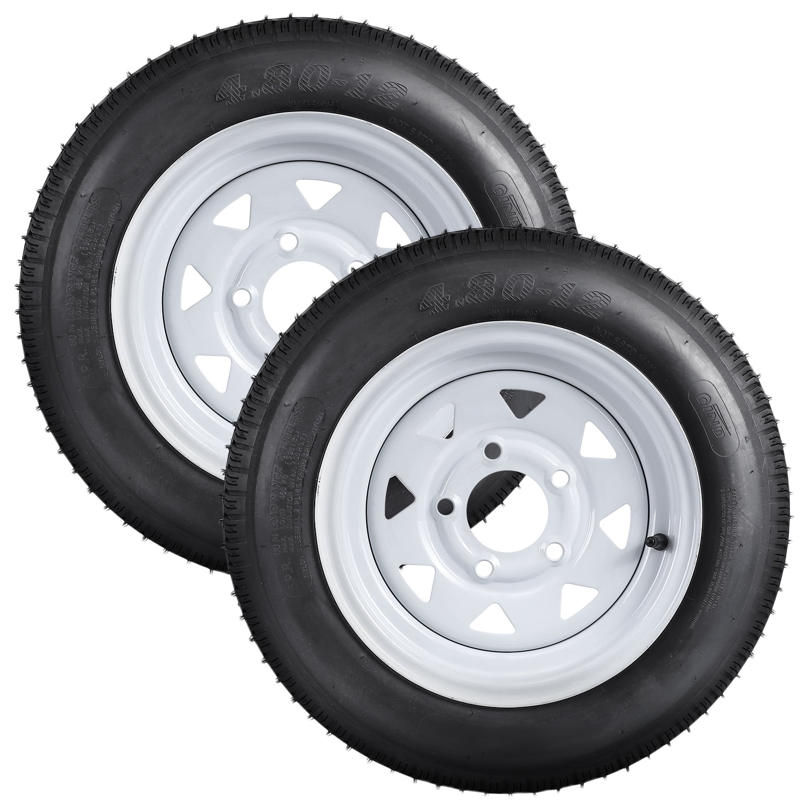 COZONY 2 Pack Trailer Tire on Rims, 6PR，4.80-12，12" Rims 5 Lug White Spoke Wheel, Load Range C,Rubber