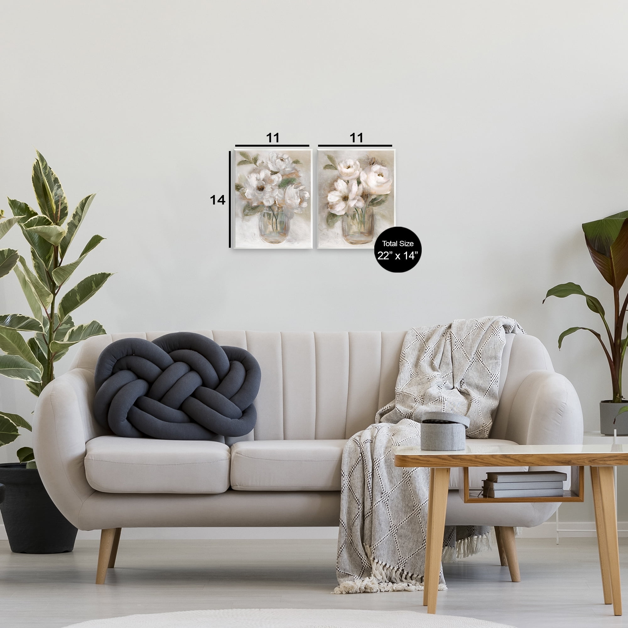 Stupell Industries Brushed White & Beige Roses 2 Piece Wall Plaque Art Set, design by Nan