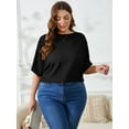 thumbnail image 4 of SHOWMALL Women's Plus Shirts Batwing Half Sleeve Drop Shoulder Shirt Textured Fashion Blouse 3X Black, 4 of 7