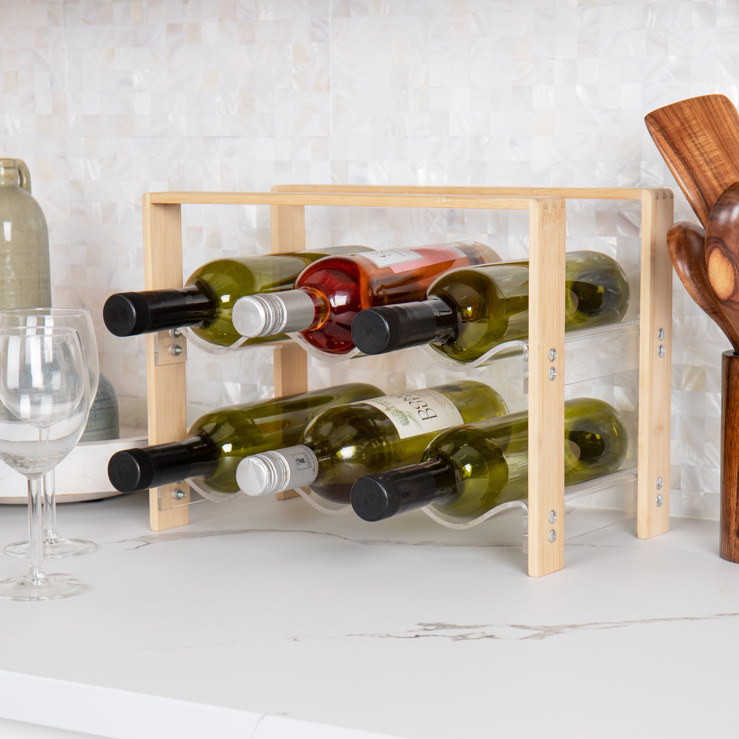Mind Reader Modern Collection, Wine Rack, 6 Bottle Capacity, Serveware, Countertop Organizer, Rayon from Bamboo and Acrylic, Brown