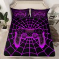 thumbnail image 2 of Manfei Happy Halloween Spider Web Bed Sheets,Cartoon Gamepad King Sheets,Purple Black Sheet Set For Kid Boy,Lightweight Room Decorative,4-Piece, 2 of 7