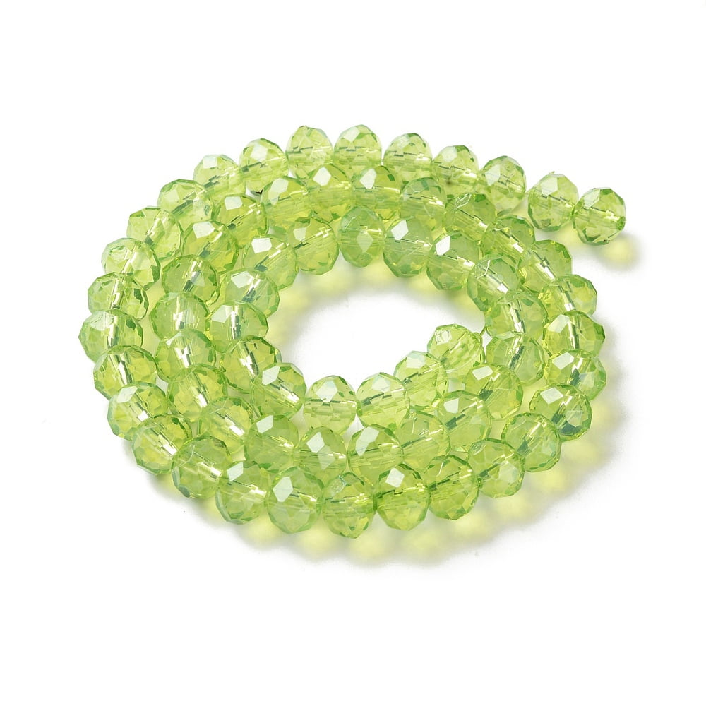 Baking Painted Transparent Glass Beads Strands Imitation Opalite Faceted Round Yellow Green 8x6mm Hole: 1.6mm 60~62pcs/strand 39~40cm