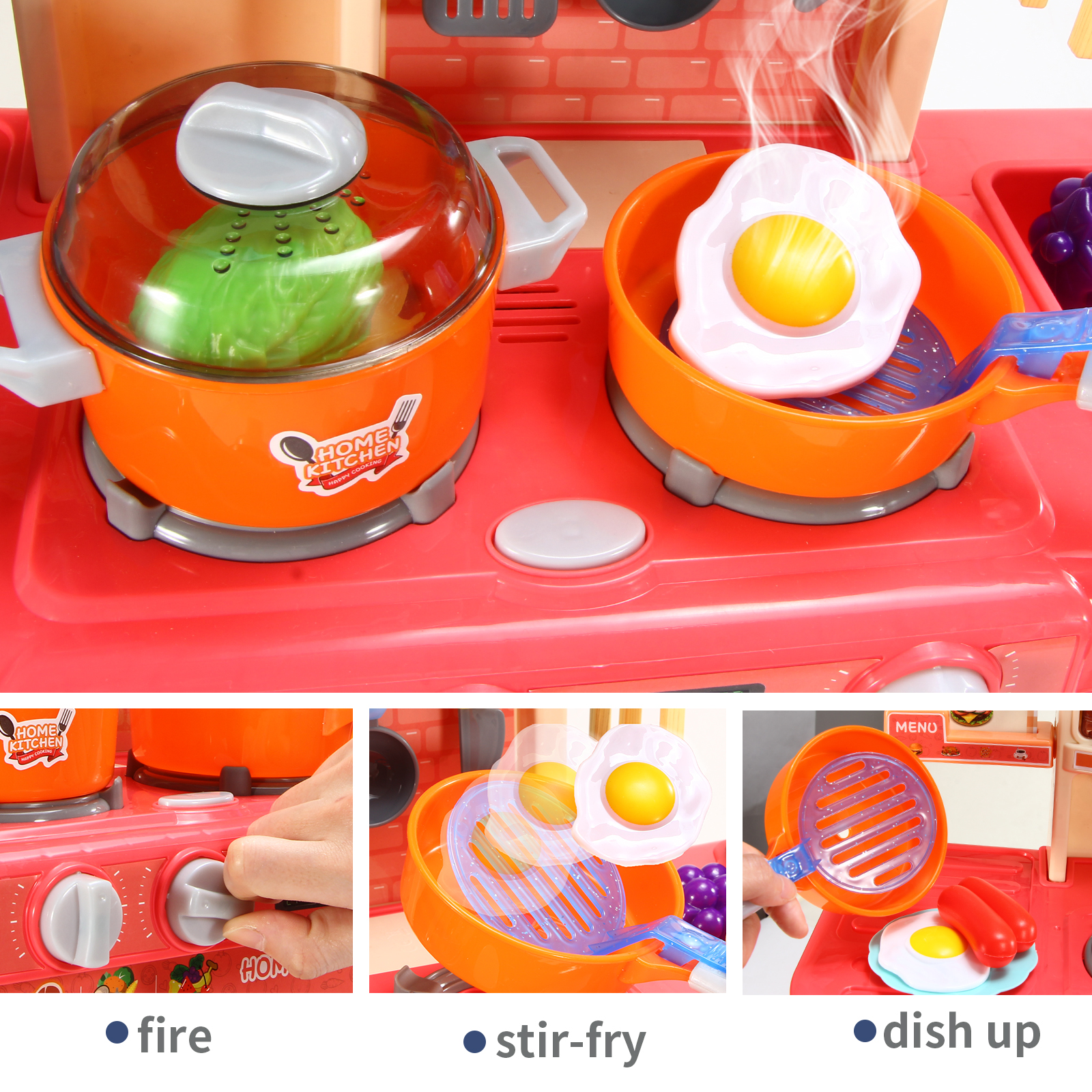 NETNEW 45 PCS Kitchen Playset Kids Kitchen Toys for Girls 3-6 Years with Realistic Lights and Sounds,Pretend Food Steam Play Food Accessories
