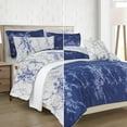 thumbnail image 1 of Reversible 10-Piece Marble Print Comforter Set - Includes Decorative Pillow, Fitted Sheet with Smart Pockets, Soft and Plush Medium-Weight Material, California King Size, Navy/White, 1 of 6