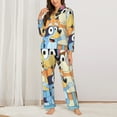 thumbnail image 2 of Masiiu Bluey Print Womens Pajamas Set Button Down 2 Piece Pjs Long Sleeve Oversized Sleepwear with Pockets-Small, 2 of 7