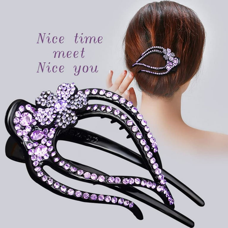 4PCS Heart Flower Rhinestone Hair Clip Duck Bill Barrettes Shiny