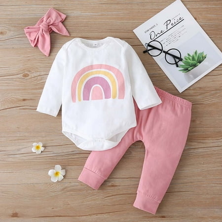 

Simplmasygenix Children s Day Kids Bodysuit Clearance Toddler Baby Boys Girls Rainbow Print Romper Trousers Headwear Clothes Suit