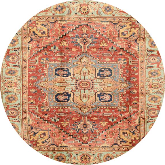 Ahgly Company Machine Washable Indoor Round Abstract Grapefruit Red Area Rugs, 8' Round