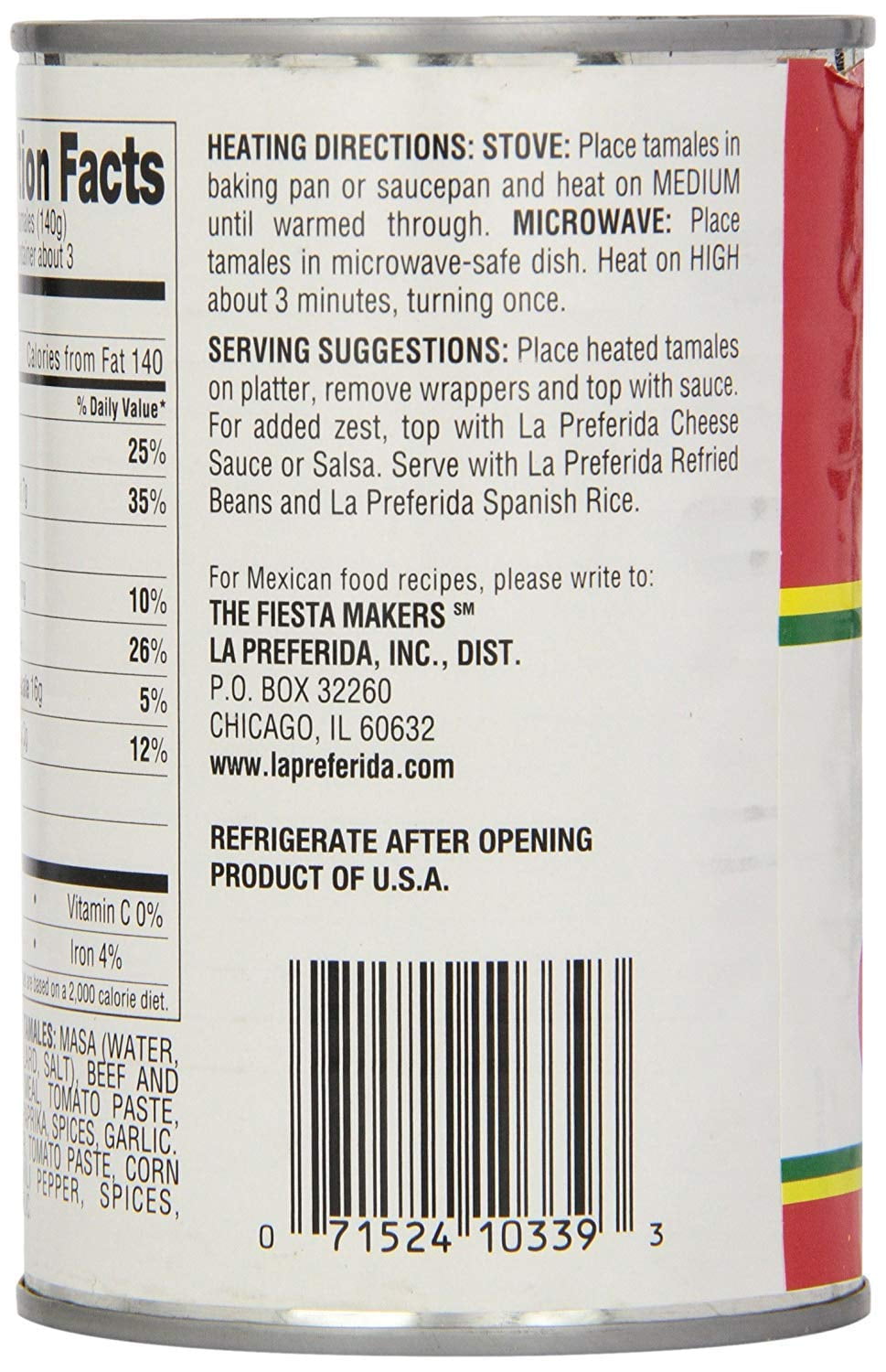 La Preferida Beef & Pork Canned Tamales with Sauce, 15 OZ (Pack of 12)
