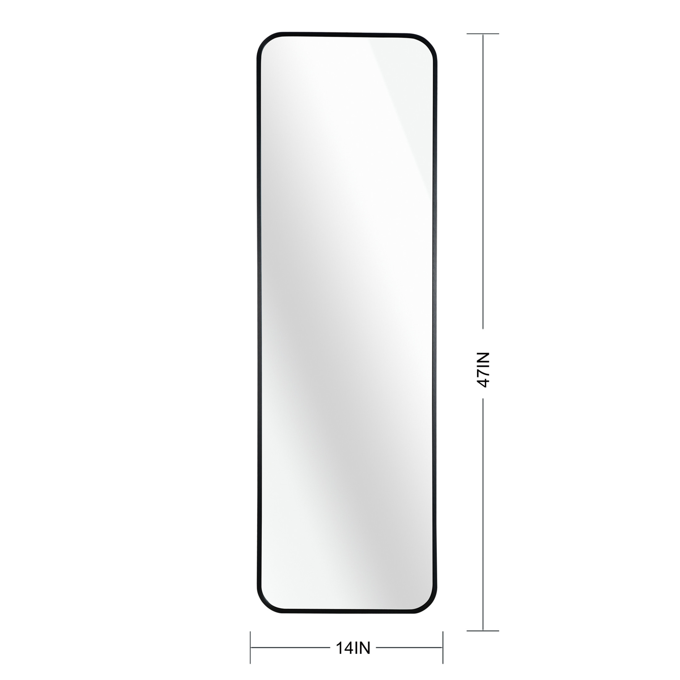 Noble House 47"x14" Rectangular Door Mirror, Aluminum Alloy Frame, HD Shatterproof Glass, Black