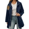 thumbnail image 3 of Womens Jacket Spring Fall Windbreaker Lightweight Hooded Softshell Jacket Outdoor Windproof Zip Up Raincoat Navy XL, 3 of 7