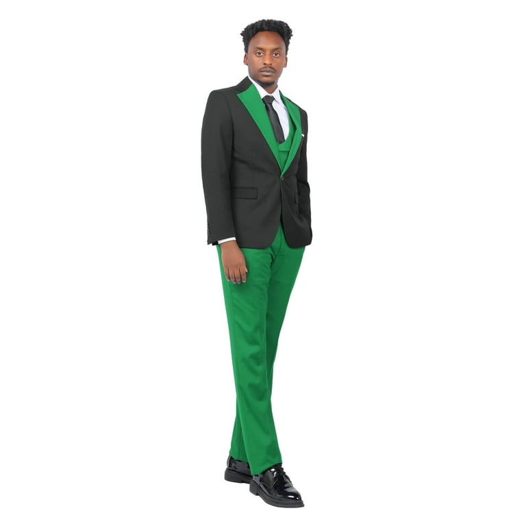 ETHAN Mens 3 Piece Suit Slim Fit for Wedding Evening Party Black Solid  Color Suit for Men Dark Green Size S - Walmart.com
