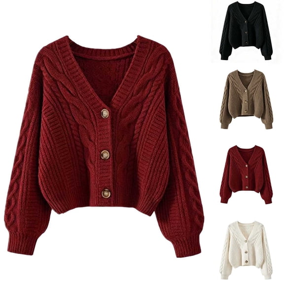 LIaqionyy Cardigan Sweaters for Women Fashion V Neck Long Sleeve Cable Knit Sweater Button down Spring Outwear