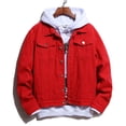 thumbnail image 5 of Leesechin Men Big and Tall Denim Jacket and Velvet Stand-collar Single-breasted Jacket Coat Red M, 5 of 9