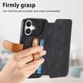 thumbnail image 6 of Wallet Case for Apple iPhone 16, Premium PU Leather Cards Holder RFID Blocking Flip Cover Stand Hand Strap Full Protective Shockproof Phone Case for Women Men, Black, 6 of 8