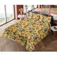 thumbnail image 4 of Ambesonne Sunflower Fitted & Flat Sheet with Sham 3 Pcs Set, Vintage Floral Summer Art, Twin, Mustard Purple and Sea Green, 4 of 5