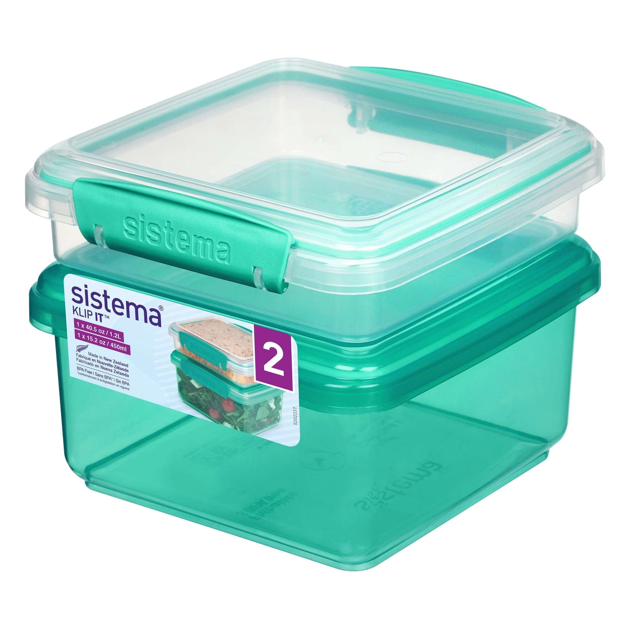 (2 pack) Sistema Klip It Lunch Plus with Sandwich Plastic Food Storage Containers, 2-Pack
