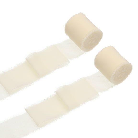 Uxcell 2 Rolls Chiffon Ribbon, 1.5 Inch x 5 Yard Handmade Fringe Ribbon Silk Frayed Ribbon for Flower Bouquet Wrapping Wedding Decoration Bridal DIY Crafts Cream