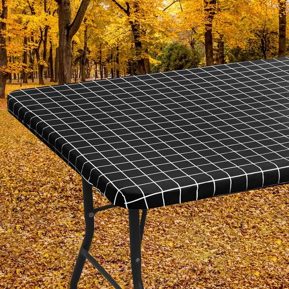 Smiry Rectangle Vinyl Tablecloth,Waterproof Fitted Flannel Backed Table Cover for 6 FT Tables, Elastic for Picnic Table Cloth, Indoor and Outdoor(Black, 30 x 72 inch)
