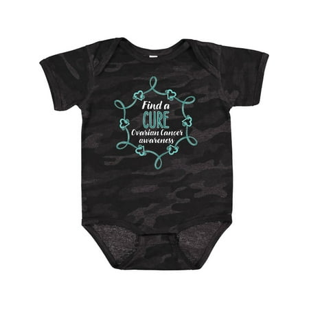 

Inktastic Ovarian Cancer Awareness Find a Cure Heart Ribbon Gift Baby Boy or Baby Girl Bodysuit