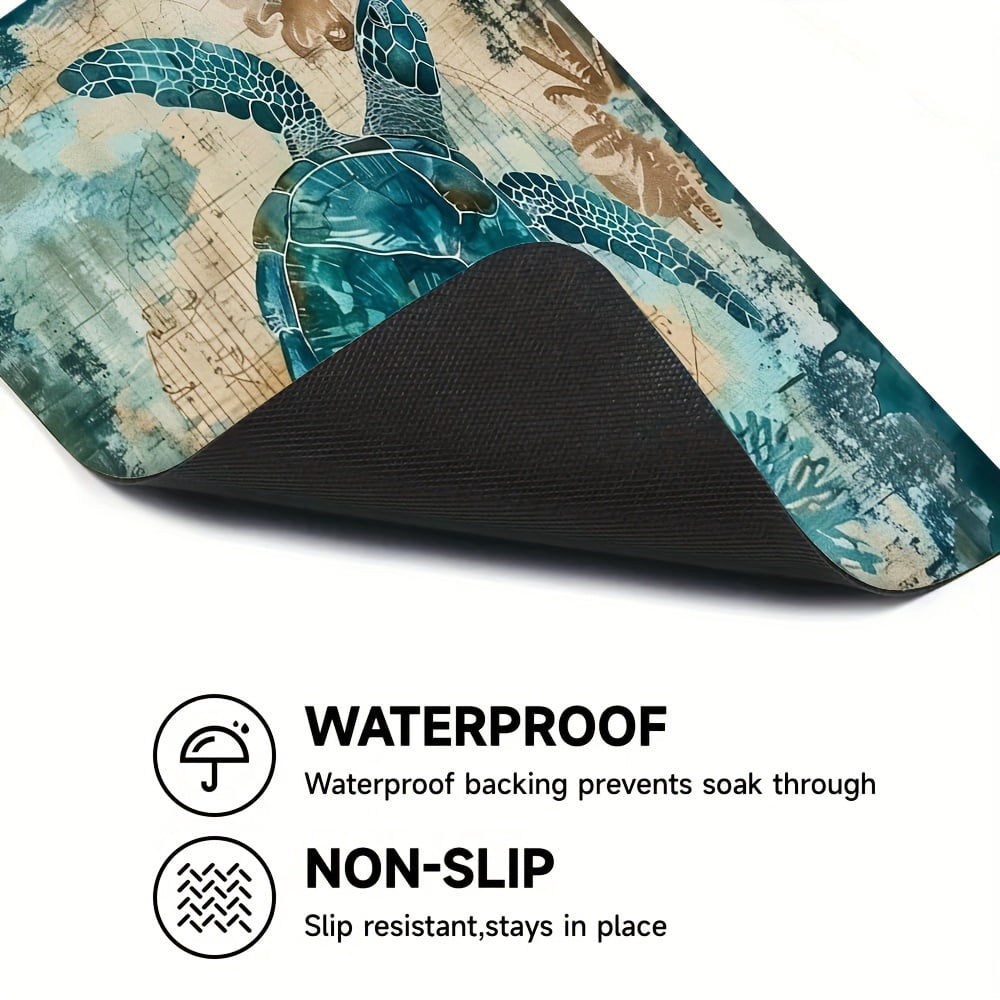 1pc, Dish Drying Pad, Marine Theme Sea Turtle Pattern Washing Machine Dust Cover Mat, Countertop Absorbent Pad, Washstand Drain Mat, Washstand Cup Mat, Kitchen Accessories, Bathroom Accessories