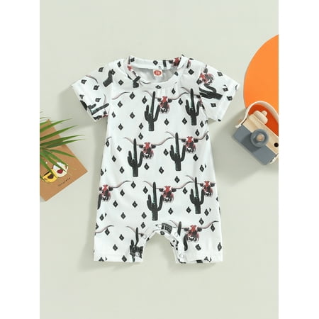 

Lamuusaa Infant Baby Girls Boys Romper Cow Print Short Sleeve Crew Neck Snap Closure Jumpsuits Summer Newborn Bodysuits