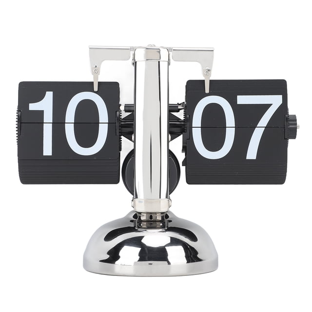 Flip Clock Large Number Battery Powered 304 Stainless Steel Tabletop Retro Flip Clock for Home Office 24 Hours Black Page