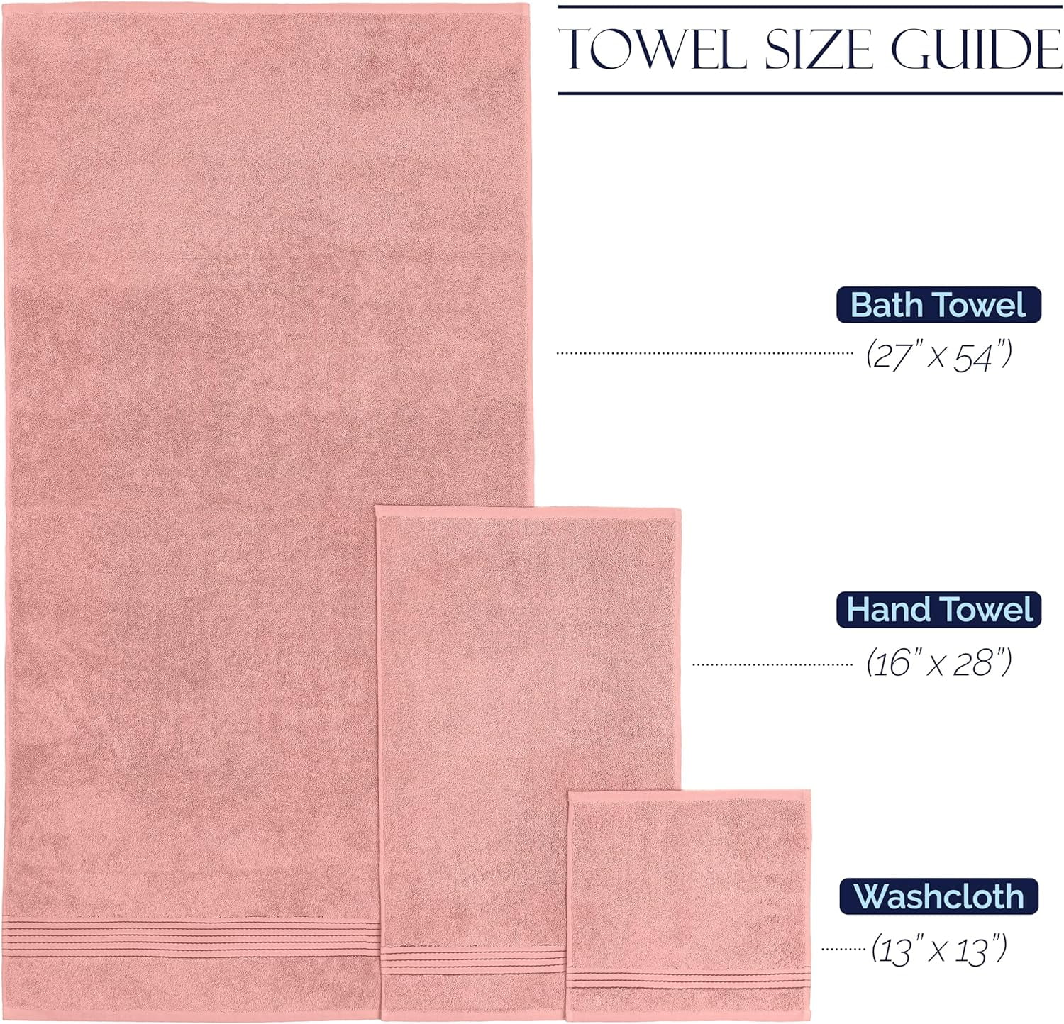 Cotton 6-Piece Towel Set, Includes 2 Washcloths, 2 Hand Towels and 2 Bath Towels, 100% Turkish Cotton , Dusty Rose