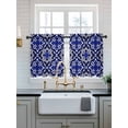thumbnail image 2 of Blue Boho Floral,Tier Curtains 36 Inch Length,Sheer Curtains for Bedroom Living Room Window Abstract Oriental Bohemian Flower Rod Pocket Drapes Kitchen Curtains Small Half Window 27.5"x36" 2 Panels, 2 of 6