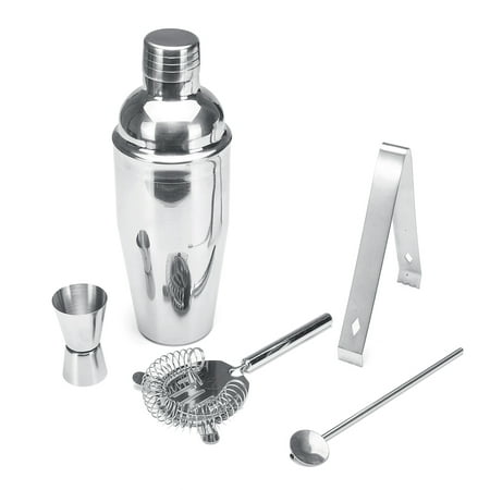 5 Piece 550ml Stainless Steel Cocktail Shaker Mixer Drink Bartender Martini Tools Bar Set Kit (Cocktail Shaker , Measuring Cup,Pipette Spoon，Ice Tongs，Ice (Best Martini Shaker Set)