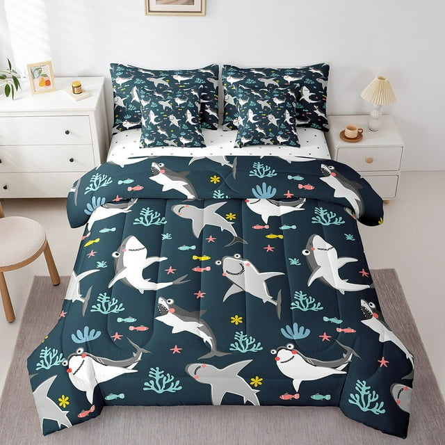YST Ensemble Douillette 7 Pcs Animaux Marins Mignons Lit en Sac, Format Double, Polyester