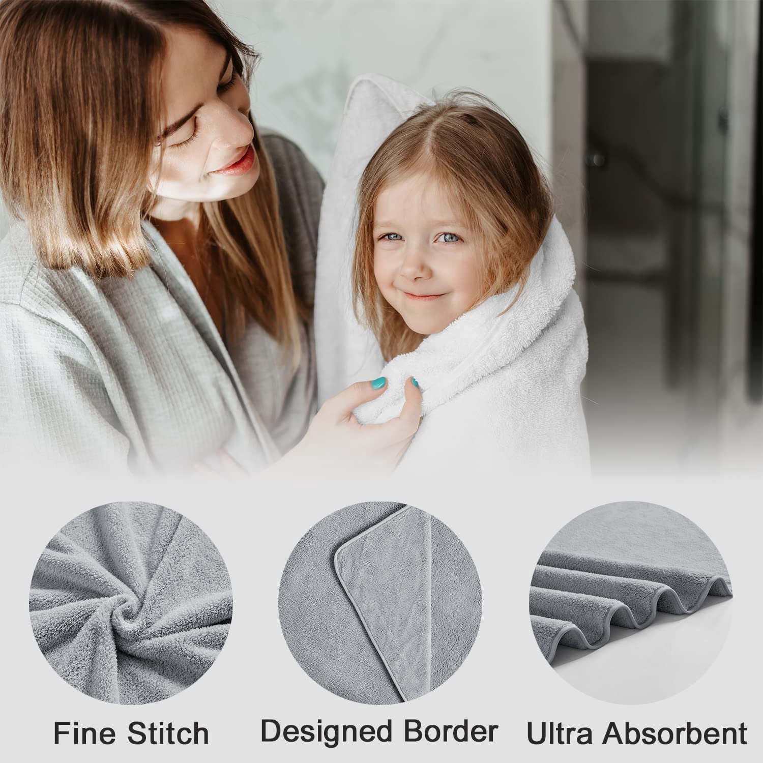 Green Essen 8 Pieces Bath Towel Set Bath Sheet 700 GSM Oversized Thick Bath Shower Towels 35"x 70"-Absorbent-Quick Dry-Multi-Purpose-Assorted Hotel Large Microfiber Bathroom Towels Light Grey