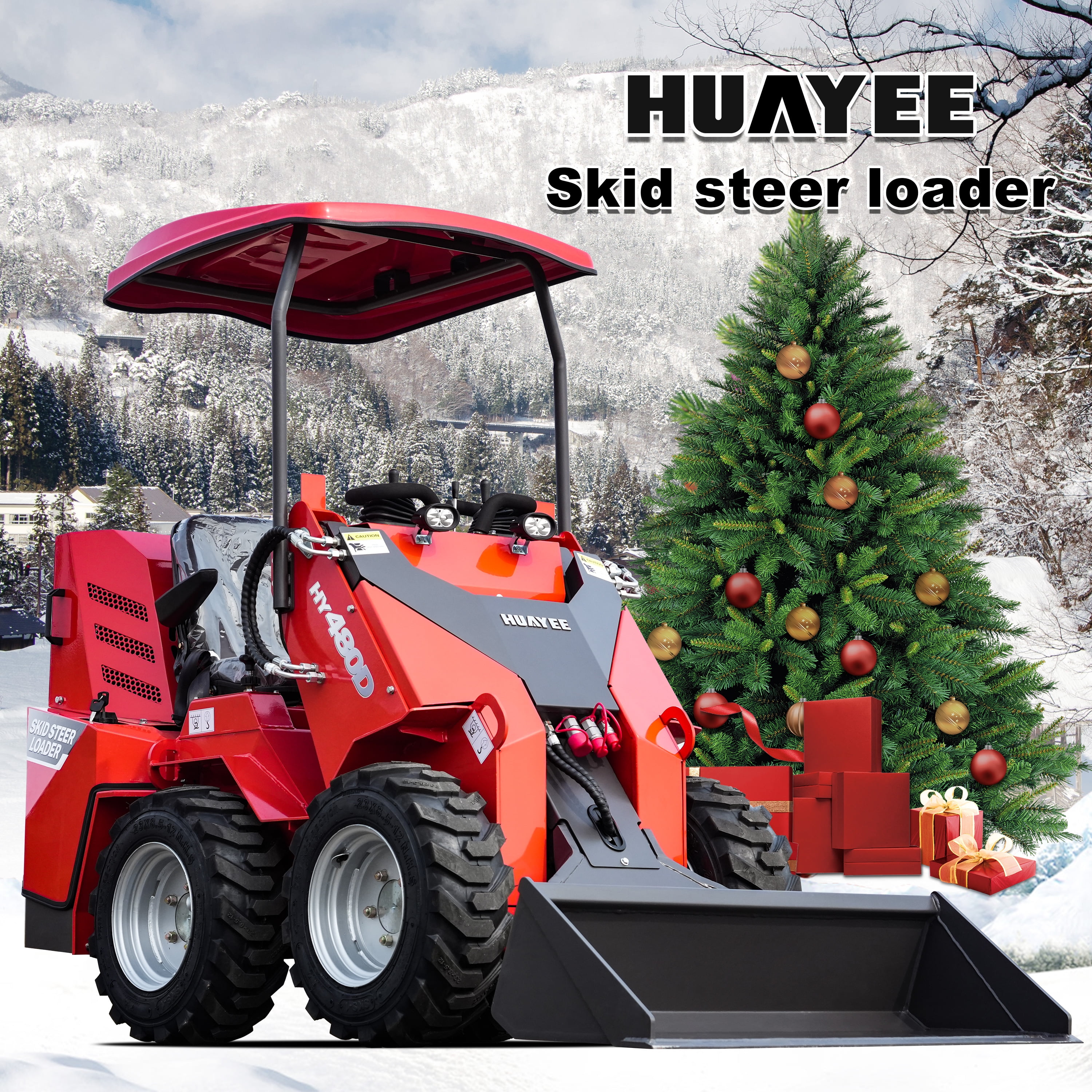 HUAYEE Ride-On Wheeled Mini Skid Steer Loader with Bucket, 23HP  Gas Engine, for Construction Farm Landscaping, Curbside delivery & Professional Unloading Included