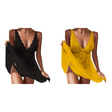 (2-Pack) Kcodviy Transparent Pajamas Plus Size Corsets for Women Underwear Suspenders Dress Women Bodysuit for Women with Support Lace