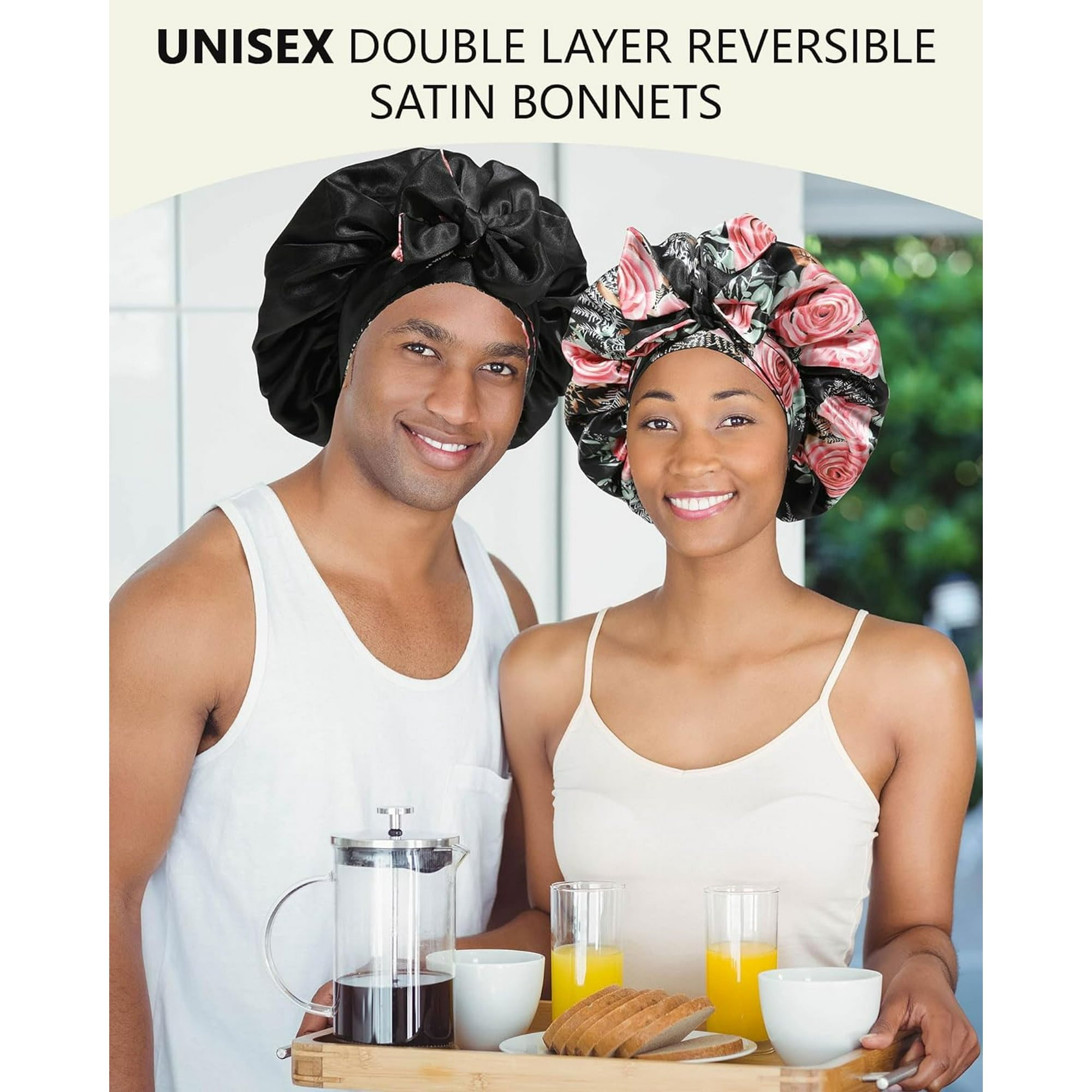 08)Bonnet En Satin Solide Réglable, Bandeau à Large Bord, Haute