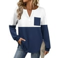 thumbnail image 5 of asjyhkr Womens Blouses Long Sleeve Button Lapel Pullover Color Block Fashion Breathable Casual Vacation Gym Workout Tops with Pocket, 5 of 7