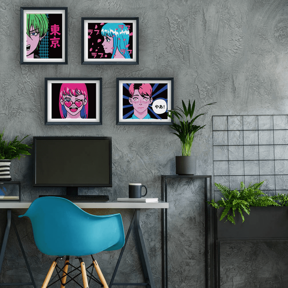 Diamond Dotz Neon Flock Anime Diamond Painting Kits for Adults - Colorful Diamond Art Kits a Relaxing Creative Craft Kit with Dotz Gems 10x8